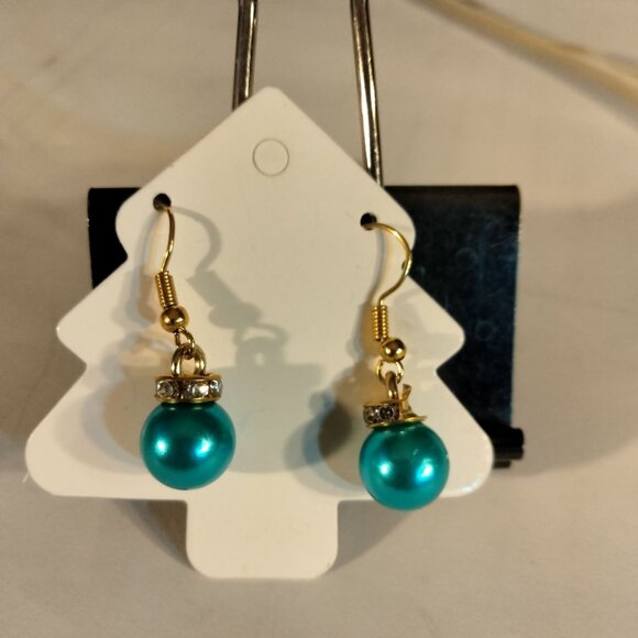 Red Pearl Drop Earrings Christmas Ornament Style - Picture 7 of 10